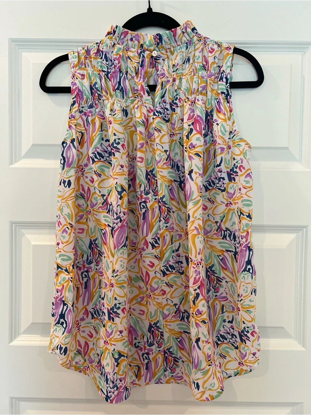 Jodifl Floral Mock Neck Sleeveless Blouse Top Small Smocked Boho Spring S